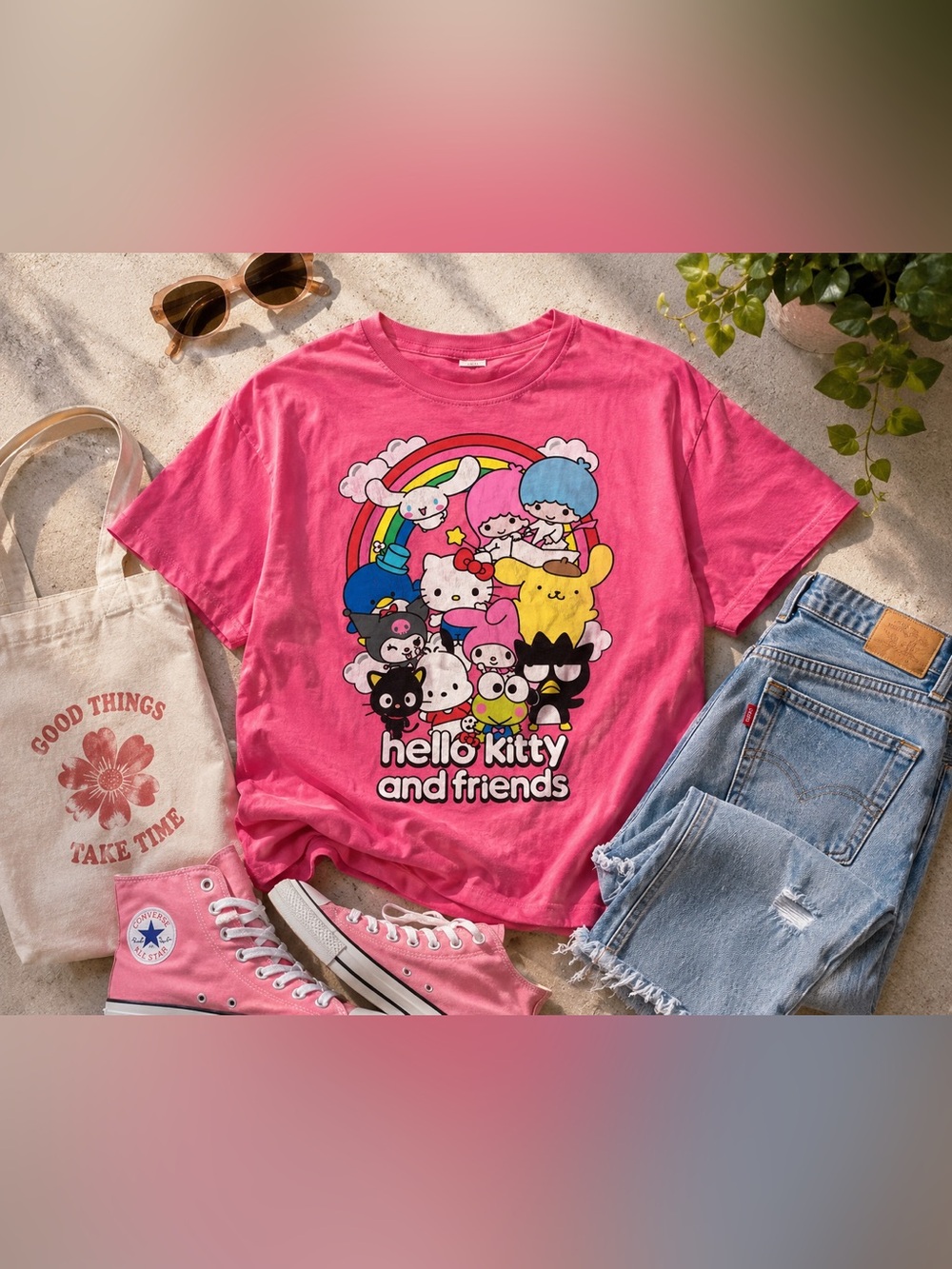 Hello Kitty Sanrio Boxy Crop Graphic Tee Pink Sz S Kawaii Y2K Harajuko Soft Girl - Picture 6 of 16